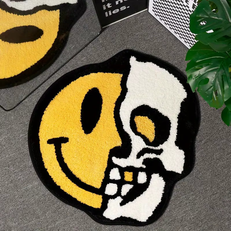 VIKAMA Totenkopf-Teppich aus Kunstkaschmir in Multicolour mit psychedelischem Gothic-Design und rutschfester Bodenmatte - Bild 5