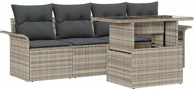 vidaXL 5-teiliges Garten-Sofa-Set aus Polyrattan in Hellgrau mit Kissen für Garten, Balkon und Terrasse - Bild 1