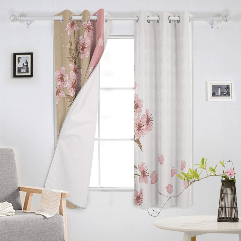 Super Six Stoffpaneel Vorhang mit Pfirsichblüten-Blumenmuster in Pink, semi-transparent, Breite: 135 cm, Höhe: 60 cm - Bild 4