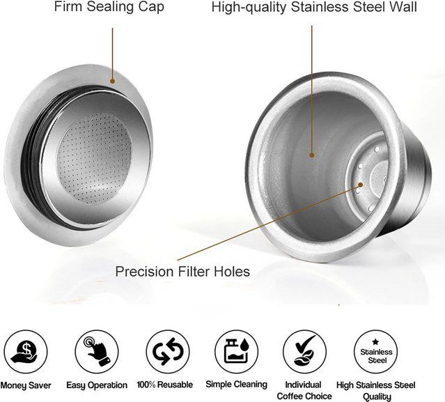 Wiederverwendbare Kaffeekapseln aus Edelstahl in Silber für Nespresso Maschinen wie CitiZ, Pixie und Le Cube, Fassungsvermögen 0,13oz - Bild 1