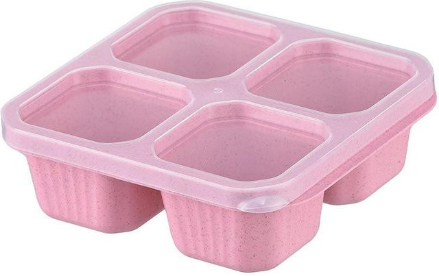 Quadratische Bento Box aus Weizenstroh mit 4 Fächern und Deckel, pink - Bild 1