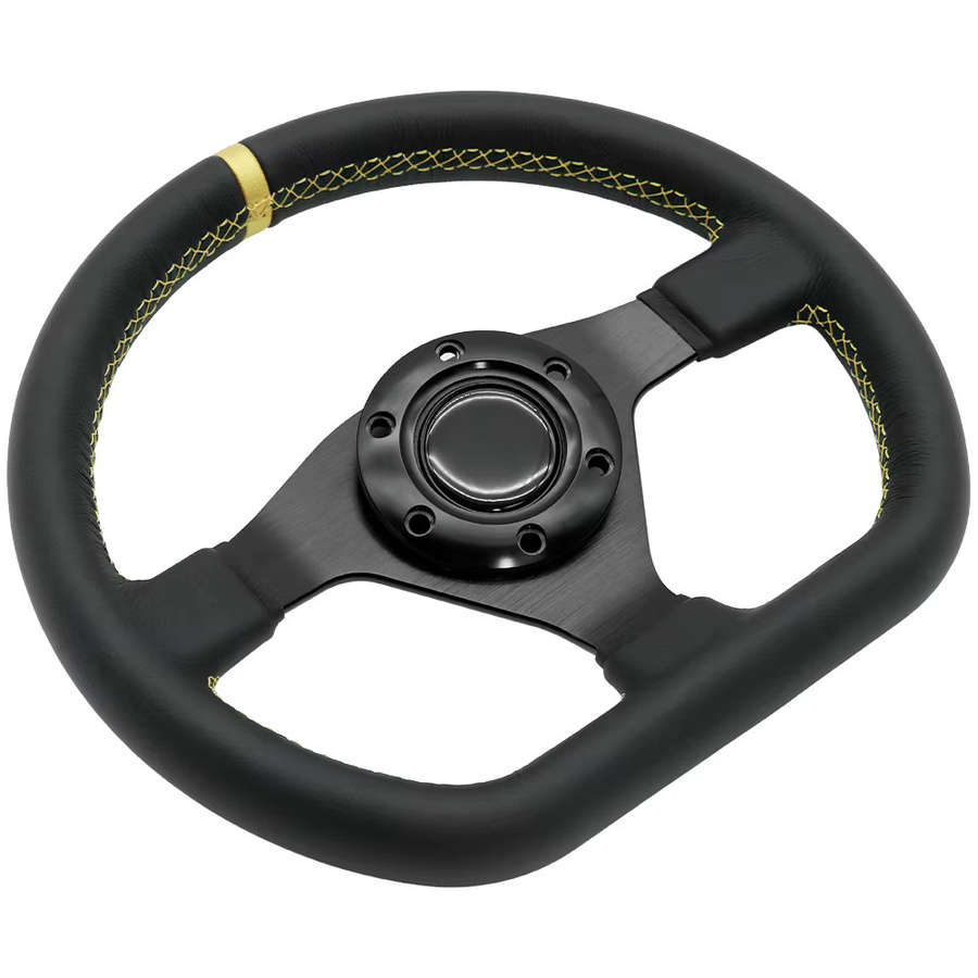 BANGCOOL Rennsport Lenkrad aus echtem Leder in Schwarz, Durchmesser: 30 cm - Bild 4