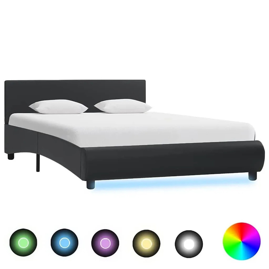 vidaXL Modernes Polsterbett mit LED-Beleuchtung und USB-Ladeanschluss in Schwarz, B/T/H: 120 x 200 x 65 cm (ohne Matratze) - Bild 2