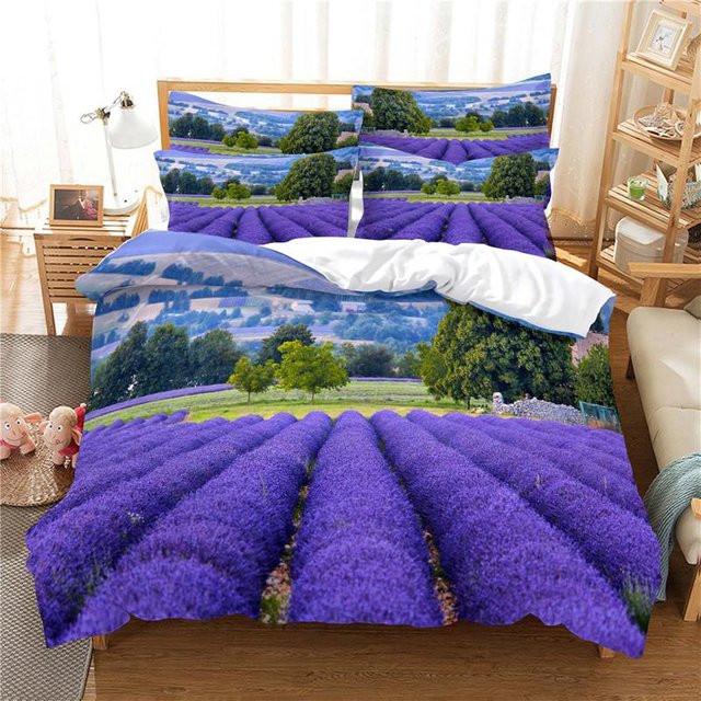 Lavender Manor Bettwäsche-Set mit floralem 3D-Digitaldruck in Lila, 3-teilig aus Mikrofaser, Breite: 155 cm, Höhe: 215 cm - Bild 1