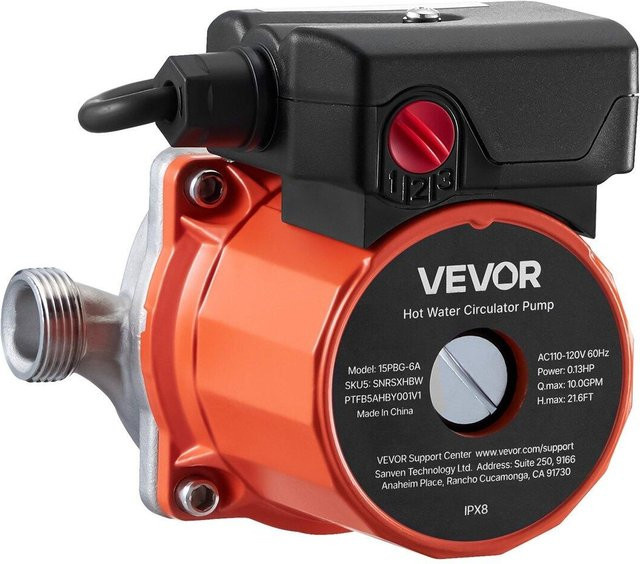 Buying Solutions MB Warmwasser-Umwälzpumpe mit 3-stufiger Regelung, 100W, 38 L/min, Edelstahl, Schwarz-Orange, G3/4 Zoll auf G1/2 Zoll Adapter - Bild 1