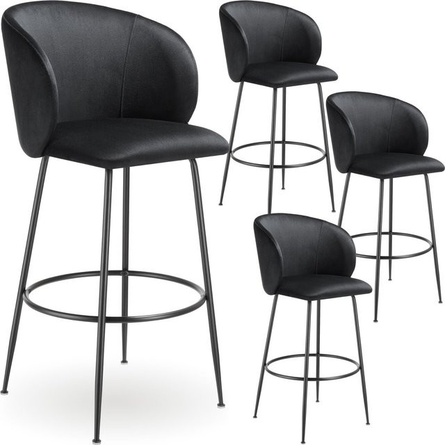tectake Barstuhl Luana 4er Set in Samtoptik Schwarz mit Stahlbeinen, B/T/H: 51 x 60 x 106 cm - Bild 1
