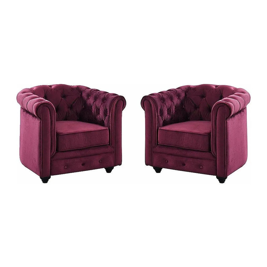 Vente-unique Chesterfield Sessel mit gerader Rückenlehne aus Samt in Bordeaux - Bild 2