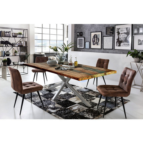 TABLES & CO Esstisch aus Holz und Metall in Bunt und Silber, H: 76 cm, B: 100 cm, T: 85 cm - Bild 3