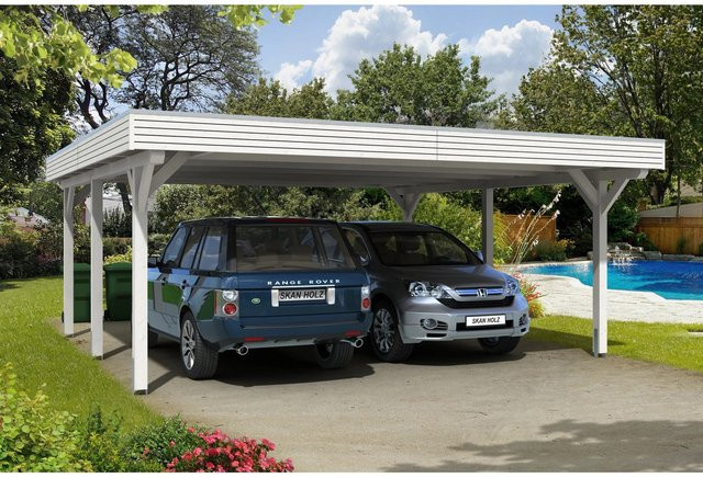 Skan Holz Carport Spessart aus Fichte in Weiß mit Aluminium-Dachplatten, B/T: 611 x 604 cm, Höhe: 258 cm - Bild 1