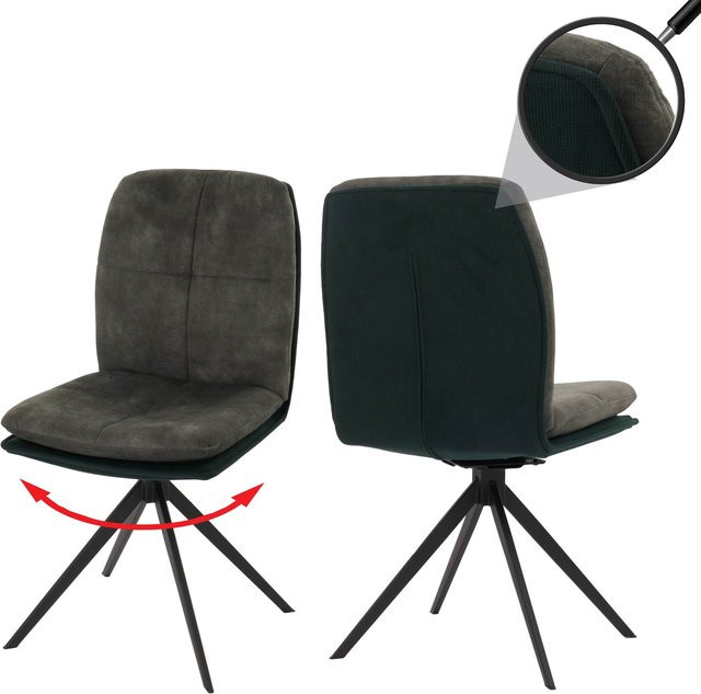 2er-Set MCW Esszimmerstuhl M68 in Grün mit Stoffbezug und drehbarer Funktion - Bild 1