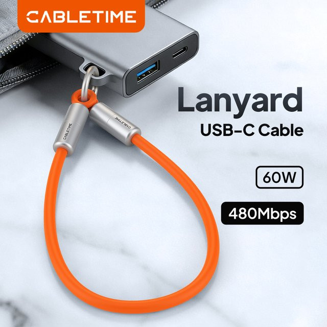 CABLETIME USB-C-Schnellladekabel PD60W mit Schlüsselanhänger, Typ-C-Datenkabel mit 480Mbps Übertragungsgeschwindigkeit in Lila und Orange - Bild 1