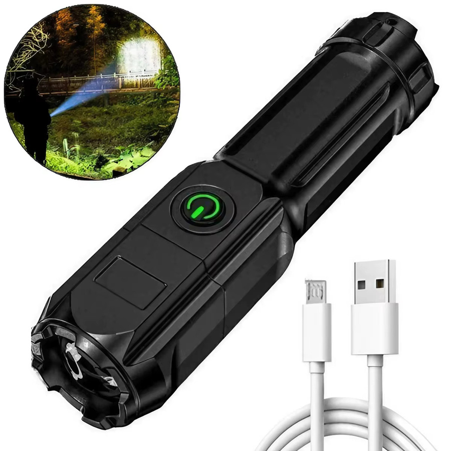 Jjyy LED Taschenlampe mit Lichtfokussierung, USB wiederaufladbar, Schwarz - Bild 5