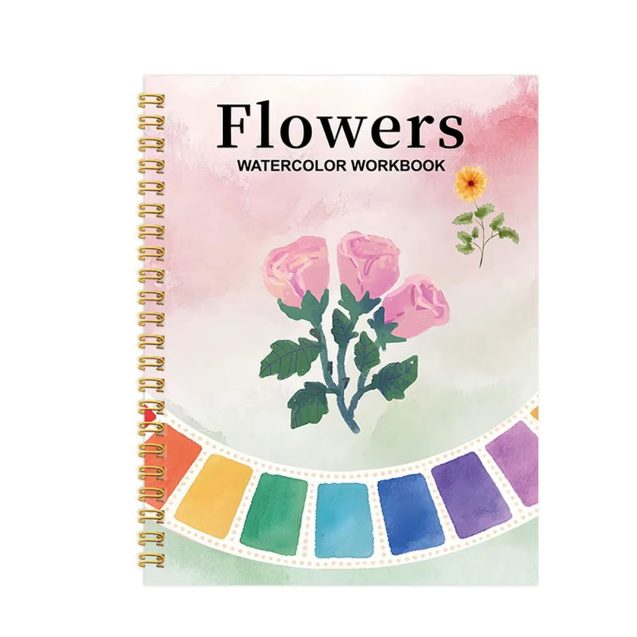 Aquarell-Arbeitsbuch für Anfänger mit Pinsel und Malzubehör, Motiv Tier und Blume, Mehrfarbig - Bild 1