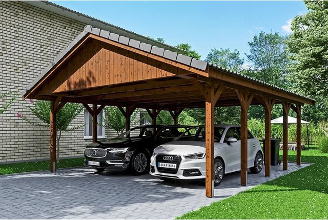Satteldach-Carport Wallgau von SKANHOLZ in Nussbaum Braun B/T: 620 x 750 cm, Höhe: 354 cm - Bild 1