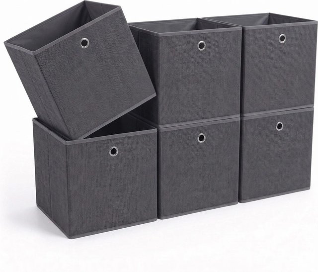 Sekey Aufbewahrungsbox 6er Set aus Vliesstoff in Dunkelgrau, faltbare Ordnungsboxen mit Griffen, B/T/H: 33 x 33 x 33 cm - Bild 1
