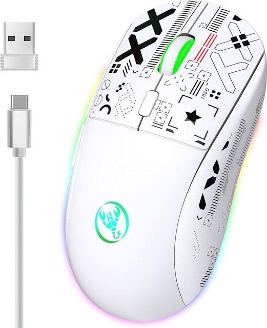 hxsj T90 Kabellose mechanische Gaming-Maus mit RGB-Beleuchtung in Weiß - Bild 1
