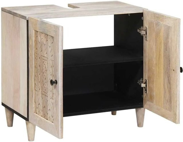 vidaXL Badezimmerschrank aus Massivholz Mango, Wandmontiert, Weiß, B/T/H: 62 x 33 x 58 cm - Bild 1