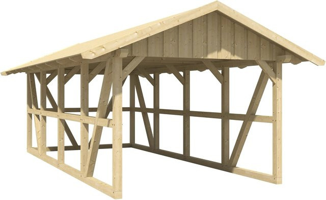 Skan Holz Carport Schwarzwald aus Fichtenholz mit Dachschalung und Rückwand in Natur, B: 424 cm, T: 772 cm - Bild 1