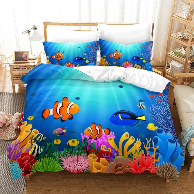 Bettwäsche Set Your Warm Home Ozean Unterwasserwelt mit Goldfisch und Korallenriff, 2-teilig, Blau, Polyester, B/H: 135 x 200 cm - Bild 1