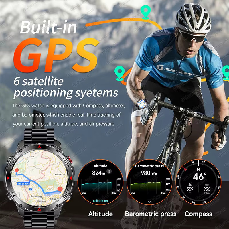 GUHUAVMI Militär GPS Smartwatch für Männer in Schwarz mit Karten- und Routen-Tracking, 30m wasserdicht, Taktik-Fitness-Sportuhr für Outdoor-Aktivitäten - Bild 3