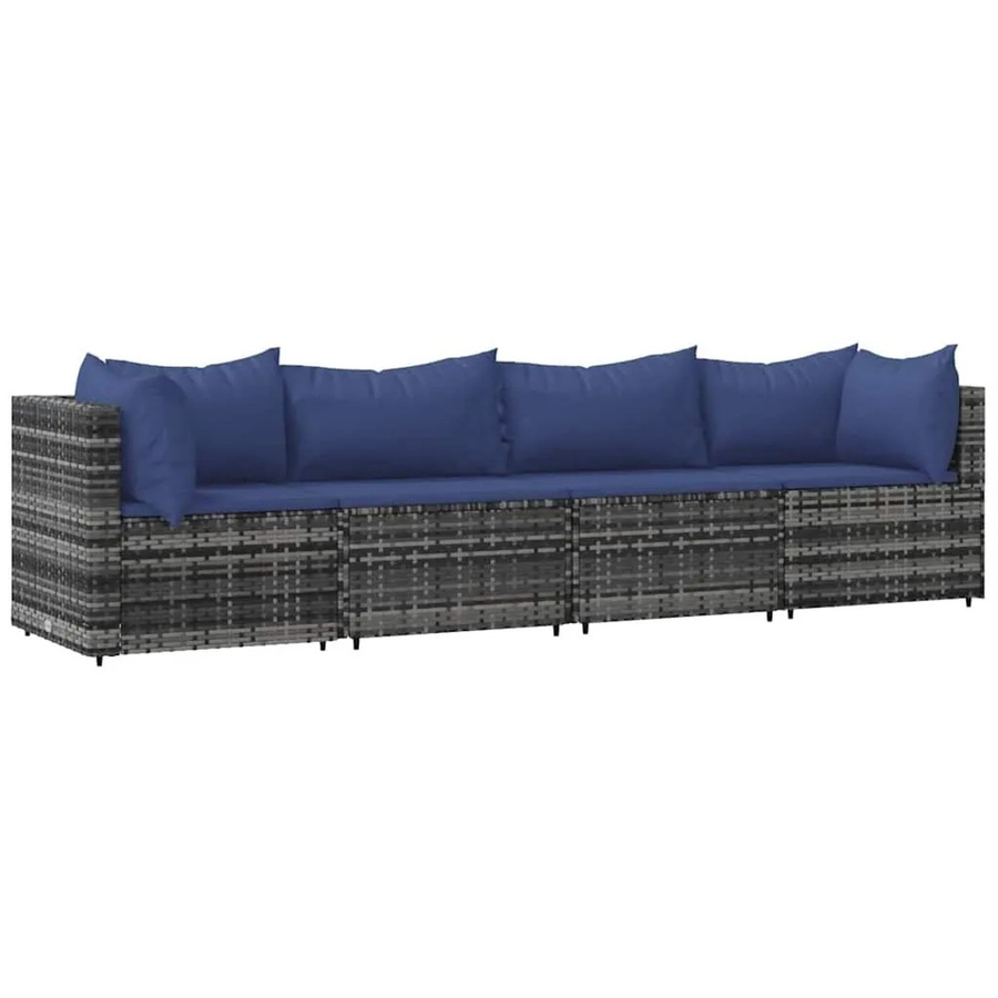 vidaXL 4-tlg Garten-Lounge-Set in L-Form aus grauem Poly-Rattan mit Kissen und pulverbeschichtetem Stahlgestell - Bild 2