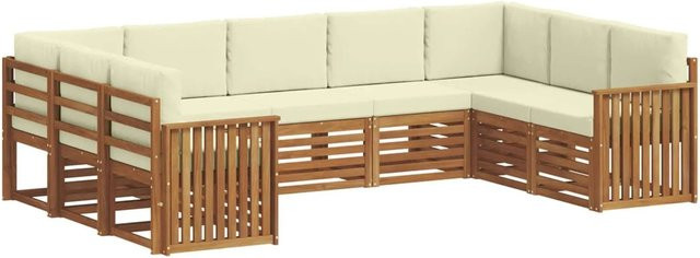 vidaXL Sofagarnitur 9-teilig aus Massivholz Akazie in Natur und Creme mit Sitz- und Rückenkissen im modernen Latten-Design - Bild 1