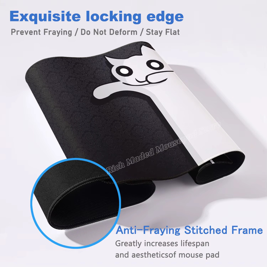 Potdemiel XXL Mauspad Anime Design Katze Schwarz Weiß Gaming Schreibtischmatte - Bild 2