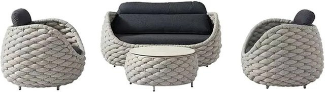 360Home Gartenmöbel Set aus Polyrattan in Grau, 4-teiliges wetterfestes Lounge-Set mit Aluminiumgestell, 2 Einzelsesseln, 2-Sitzer Sofa, Tisch und Polsterkissen - Bild 1
