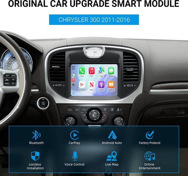 Ezonetronics Wireless CarPlay und Android Auto Nachrüstsatz Decoderbox für Chrysler 300-Serie 2011–2016 in Schwarz - Bild 1