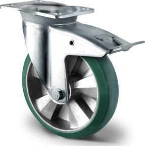 CASCOO Lenkrolle Serie BAX7 mit Totalfeststeller und Doppelkugellager, Durchmesser: 160 mm, Farbe: Silber/Grün - Bild 1