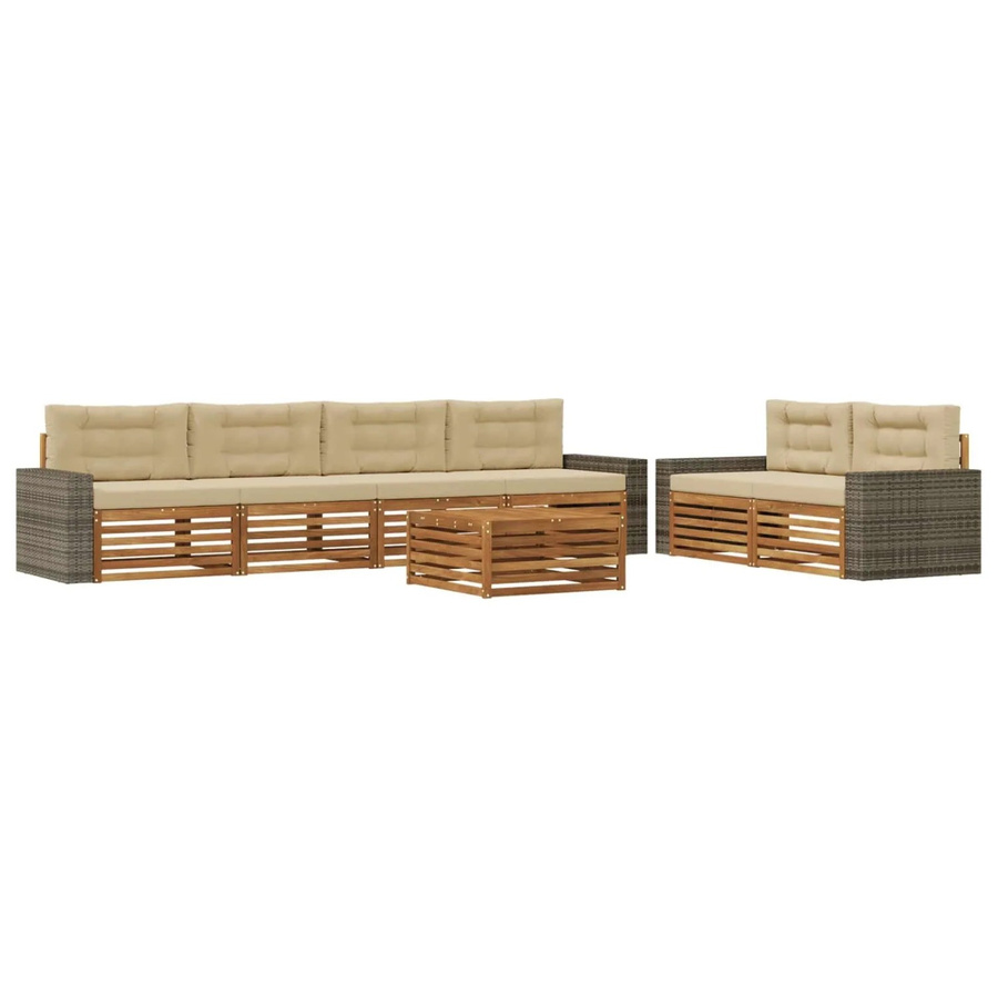 vidaXL Outdoor-Sofagarnitur aus Akazienholz mit Kissen in Natur und Beige - Bild 2