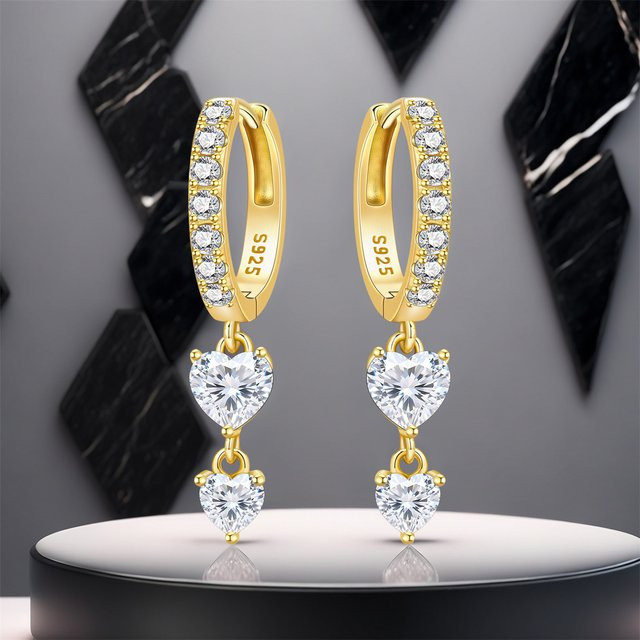 PANPOKI Ohrringe, 925 Silber, Gold, Zirkonia, Damen - Bild 1