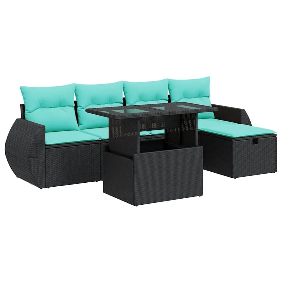 vidaXL 6-teilige Garten-Sofagarnitur aus Poly-Rattan und Akazie mit Kissen in Grau und Schwarz - Bild 2