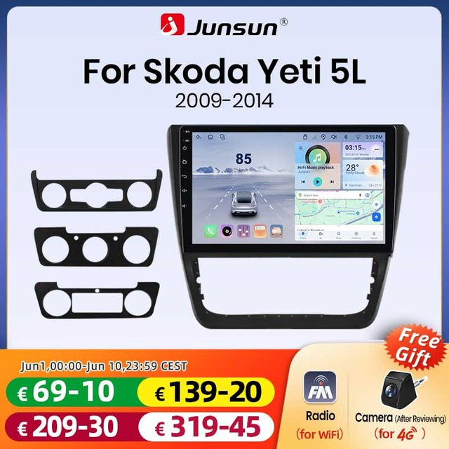 Junsun Android 15 Autoradio für Skoda Yeti 5L 2009-2014 mit 10,0 Zoll IPS-Touchscreen, kabelloses Apple CarPlay, Android Auto, GPS-Navigation, Bluetooth, 4G WiFi, DAB+ und 8-Kern Prozessor in Schwarz - Bild 1