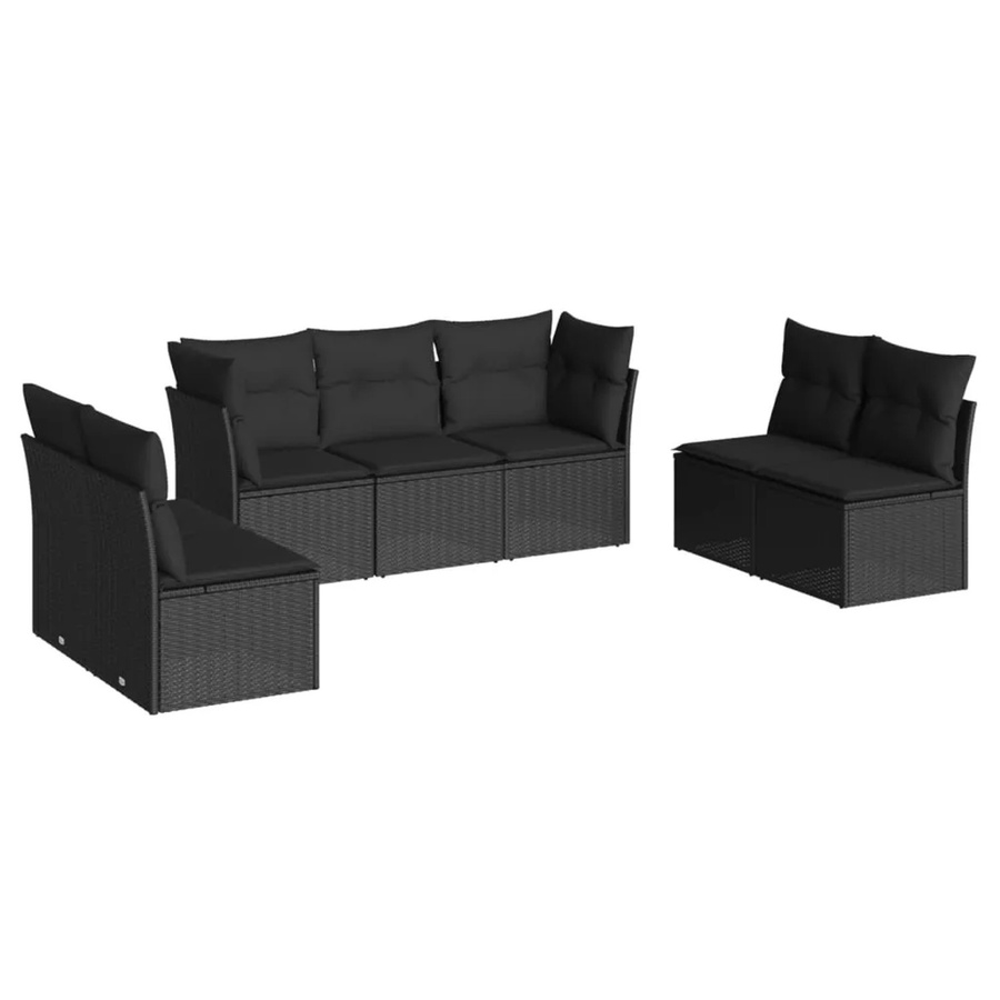 vidaXL 7-tlg Garten-Sofagarnitur in L-Form aus Poly Rattan und Metall in Schwarz mit Kissen und abnehmbaren Bezügen - Bild 2