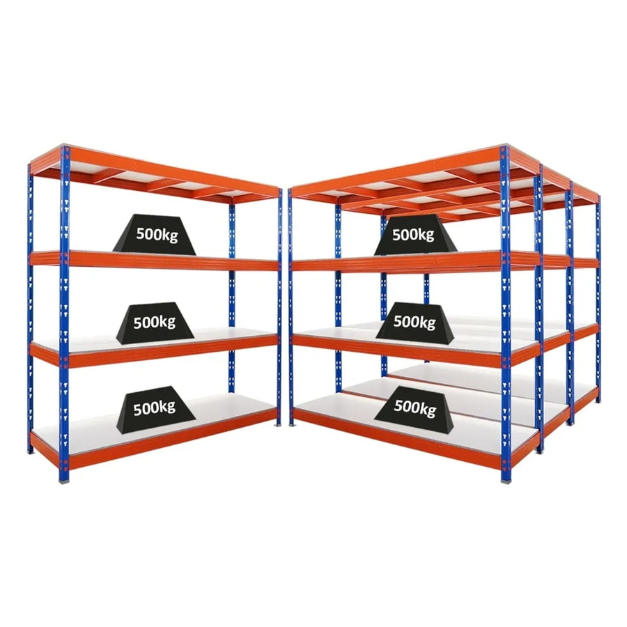 4er Set PROREGAL Rhino Profi Schwerlastregal mit 4 Melamin-Ebenen, Blau-Orange, B/T/H: 200 x 60 x 200 cm - Bild 2