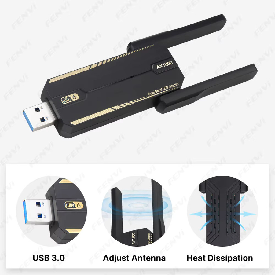 Fenvi WiFi 6 AX1800 USB 3.0 Adapter Dual Band 2,4GHz/5GHz USB-A Netzwerkkarte in Schwarz für Laptop und PC - Bild 3