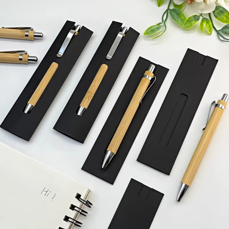 20er Set Bambus-Kugelschreiber mit Geschenkbox und schwarzer Tinte - Bild 3