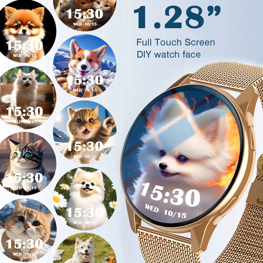 Ola Esporte Smartwatch mit 1,28 Zoll Display für Männer und Frauen in Grau oder Gold mit Sprachanruf-Funktion, Herzfrequenz- und Schlafüberwachung sowie Benachrichtigungs-Vorschau - Bild 2