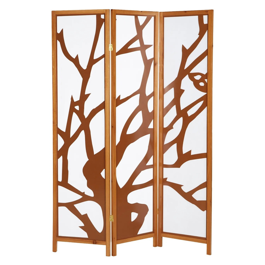 Homestyle4u 3-tlg. Paravent mit Baummotiv in Braun aus Paulownia Holz und Reispapier, B/H: 130 x 175 cm - Bild 2