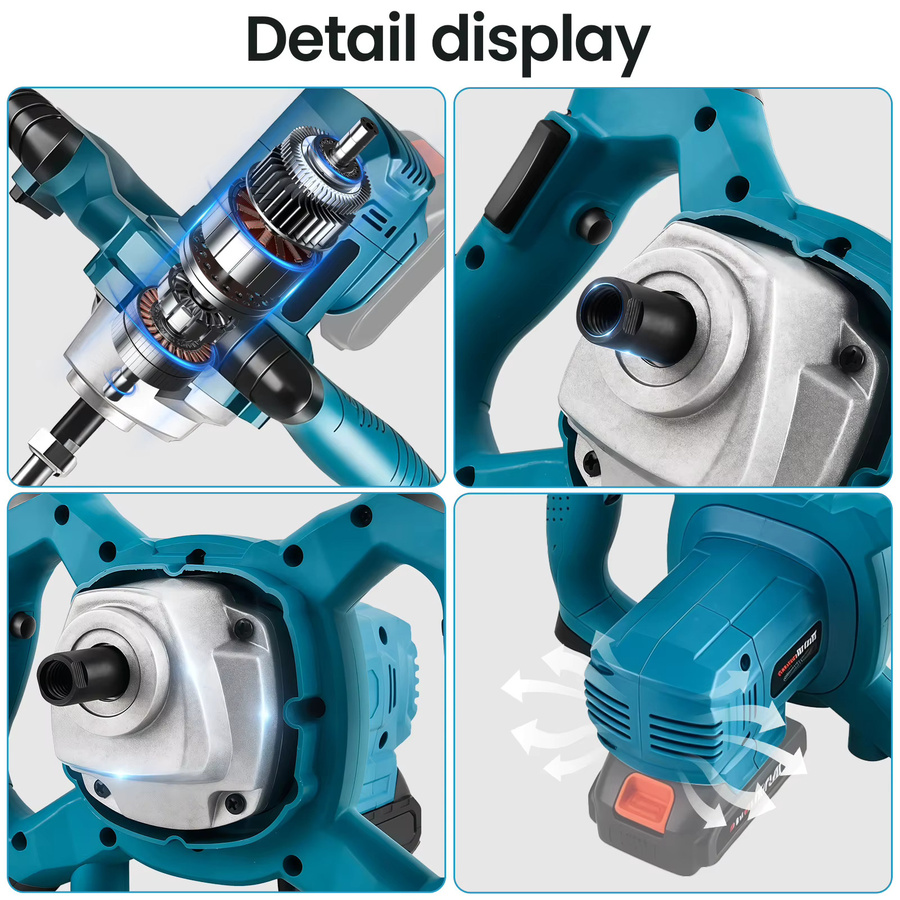 Makita Kabelloser elektrischer Mörtelmischer in Blau mit 140 Nm Drehmoment, 6 Geschwindigkeiten und S-Typ-Rührstab, passend für 18-V-Batterien - Bild 5