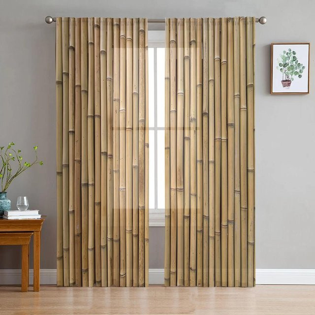 Yiran Furniture Art Line Shabby Chic Chiffon Vorhang Transparent Beige B: 135 cm, H: 215 cm - Bild 1