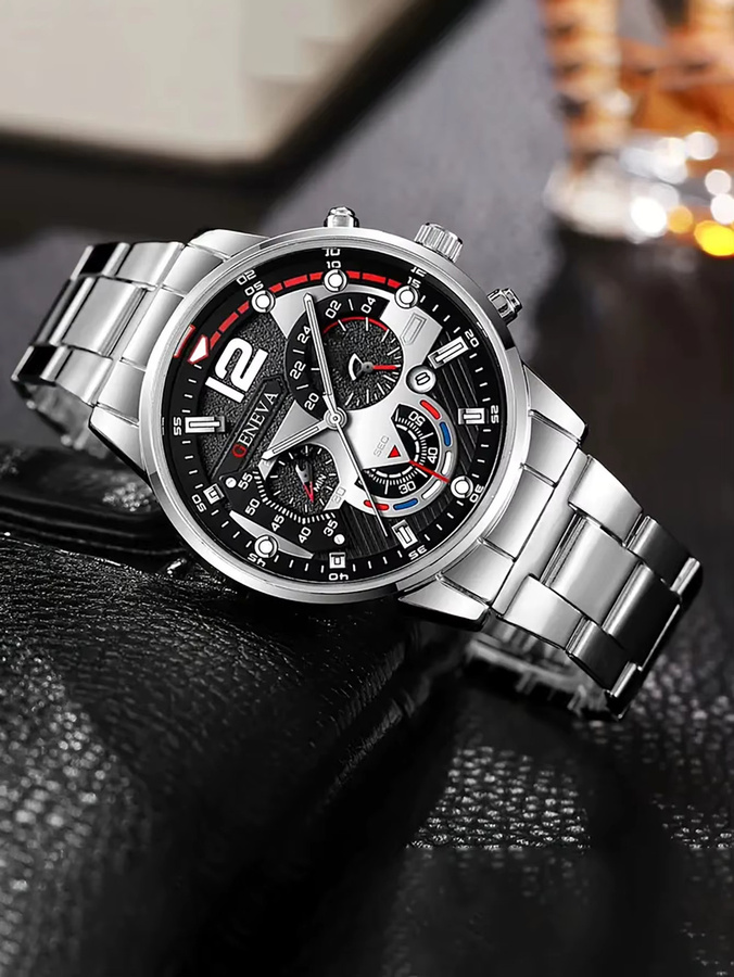 CMK Armbanduhr Quarz, Edelstahl, Schwarz, Silber, Herren - Bild 3