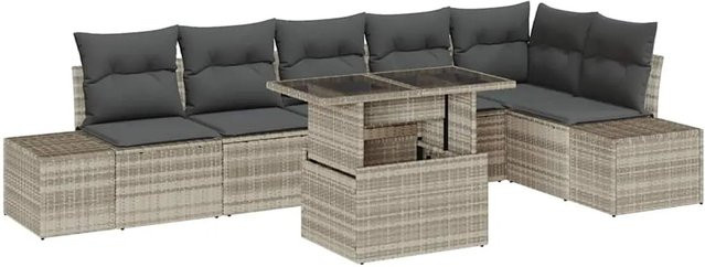 7-tlg. vidaXL Garten-Sofa-Set aus Poly Rattan in Hellgrau mit Stauraum und Polsterkissen - Bild 1