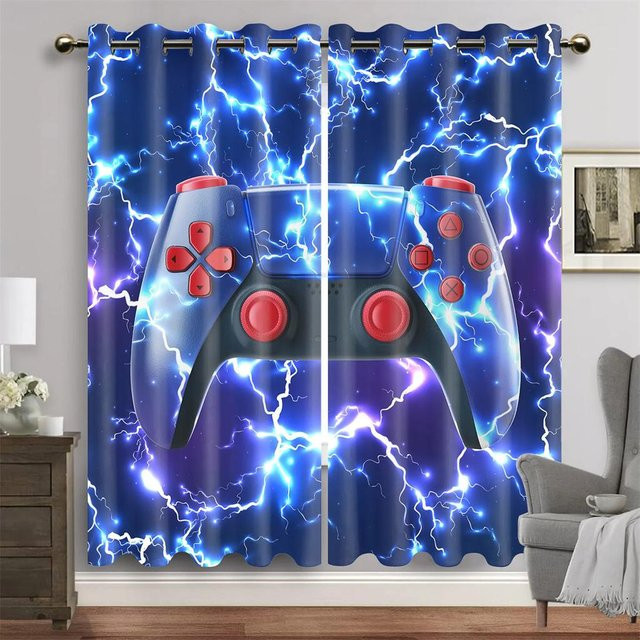 Yiran Furniture Gamepad Vorhänge für Esports-Zimmer, 2er-Set, semi-transparent, Polyester, Breite: 100 cm, Höhe: 130 cm - Bild 1