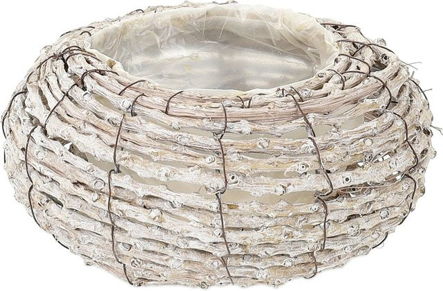 Relaxdays Blumentopf 2er Set Rattan Weiß, rund, B/T/H: 20 x 20 x 10 cm - Bild 1
