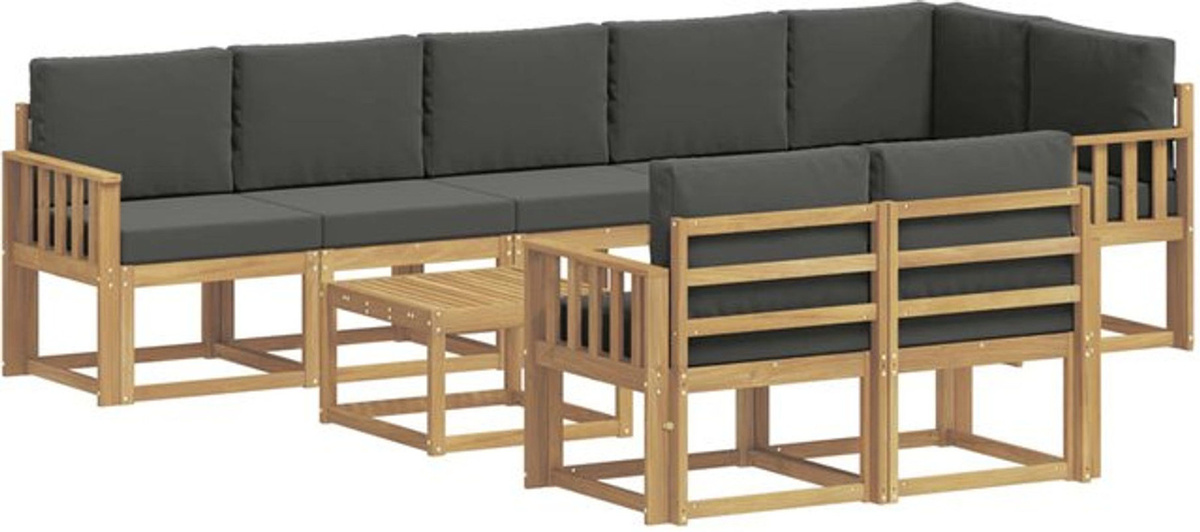 vidaXL Outdoor-Sofagarnitur aus Akazie und Polyester in Weiß und Anthrazit, 9-teiliges Loungemöbel-Set im modernen und minimalistischen Design - Bild 1