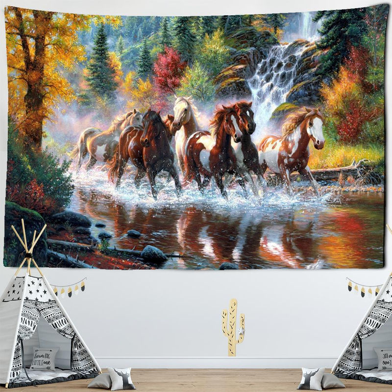 Wandteppich Super Six mit Pferdemotiv im Galopp, Bohemian Design in chinesischer Tuschemalerei, mehrfarbig, B/H: 230 x 150 cm - Bild 2