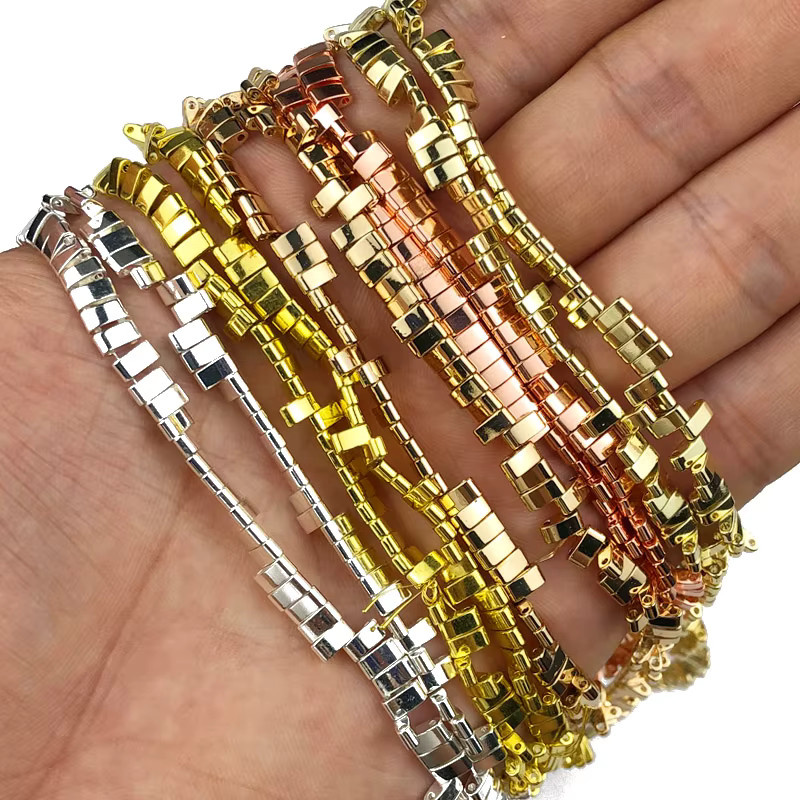 JHNBY Spacer Perlen, Hämatit Naturstein, Rechteck, Gold Farbe, Silber Überzogen, Unisex - Bild 2
