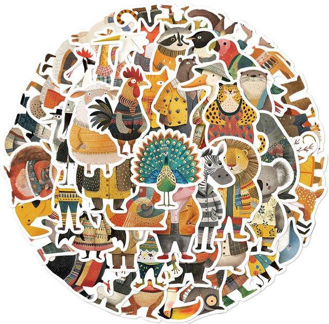 55-teiliges Set kreative Cartoon-Aufkleber Tier in Kleidung von BulingBulingStickers Store in Mehrfarbig für DIY-Dekorationen und Gepäck - Bild 1